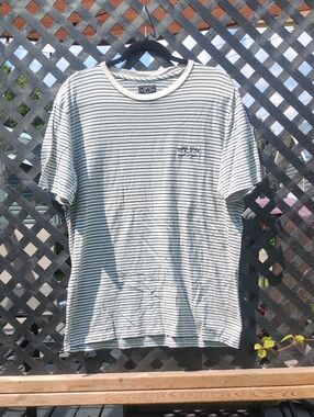 Men's Short-Sleeve Striped Tee — White with Black & Blue Stripes